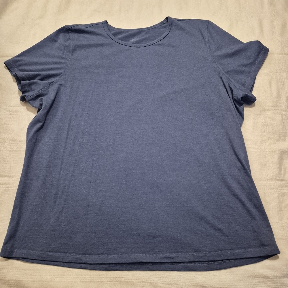 Woolx women's 2X blue Merino wool blend crew neck short sleeve Liza shirt EUC